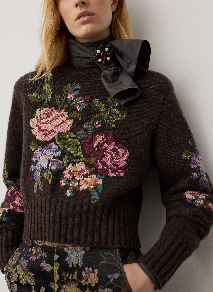 Floral Cashmere Crewneck Sweater - Ralph Lauren Collection