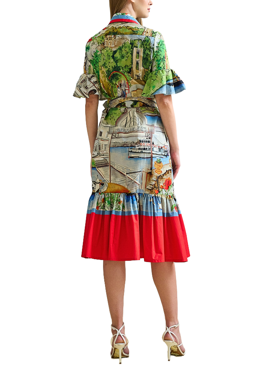 Shirt Dress With Ruffles in Printed Lake Como - Rani Arabella
