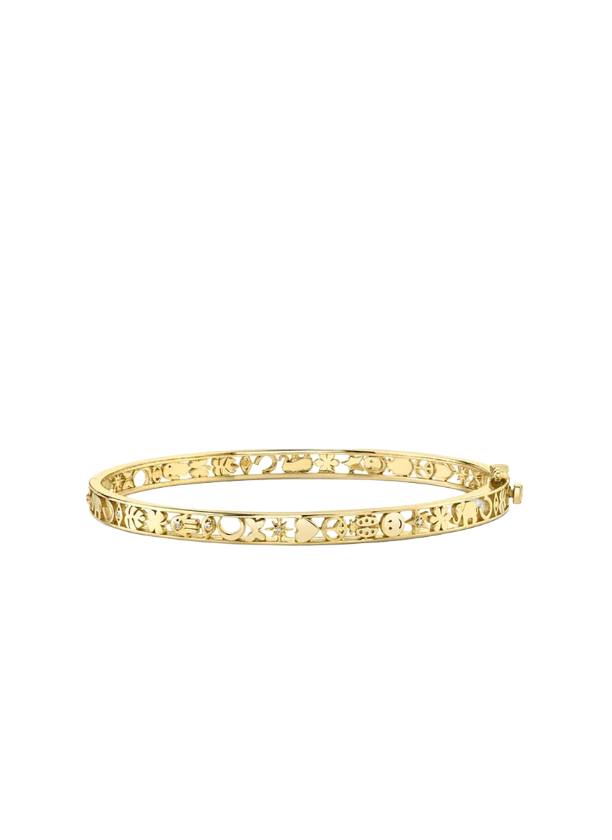 Gold & Diamond Open Icon Hinge Bangle - Sydney Evan