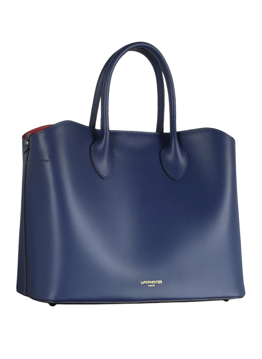 Jackie Leather Tote Bag in Navy - LEPARMENTIER