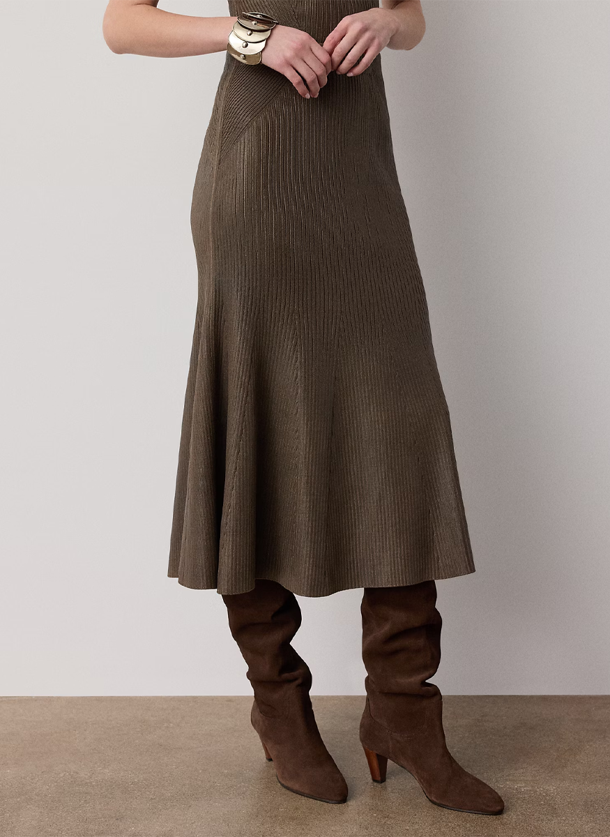 Adrianna Foiled Rib-Knit Sweater Skirt - Ralph Lauren Collection