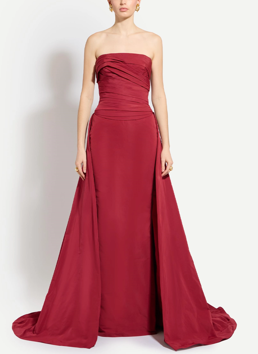 Faille Strapless Draped Gown