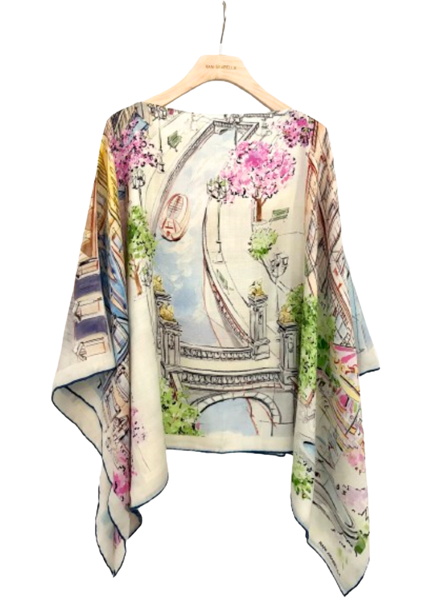 Paris Cashmere Printed Poncho - Rani Arabella