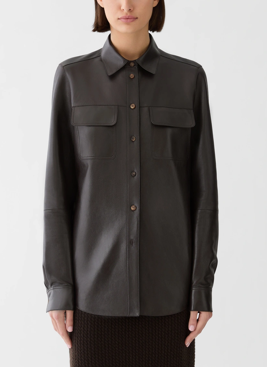 Nappa Leather Flap Pocket Shirt - Lafayette 148 New York
