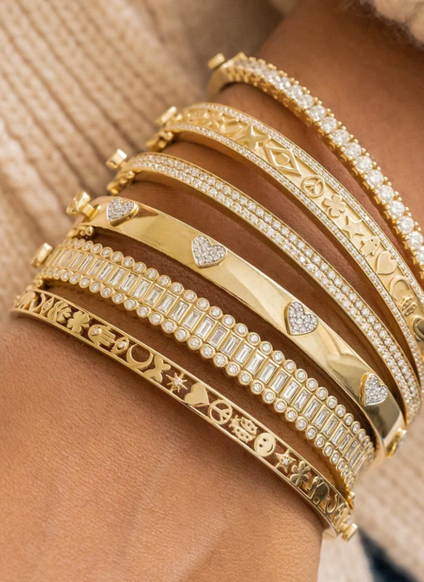 Gold & Diamond Open Icon Hinge Bangle - Sydney Evan