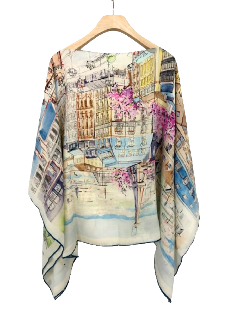 Paris Cashmere Printed Poncho - Rani Arabella