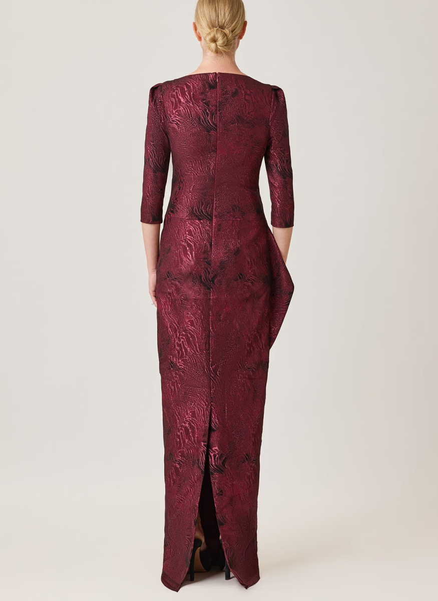 Metallic Jacquard Side Drape Gown - Teri Jon