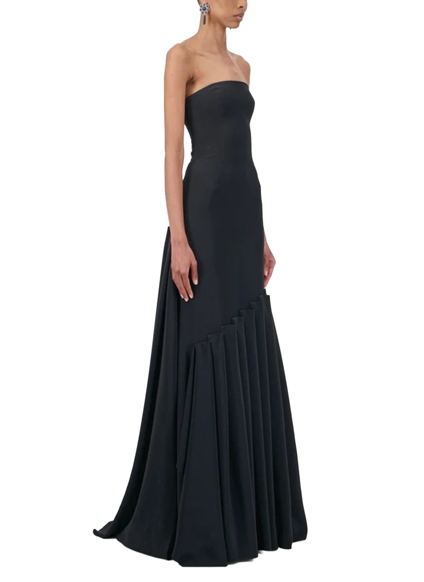 Strapless Crepe Pleated Long Dress - Georges Hobeika