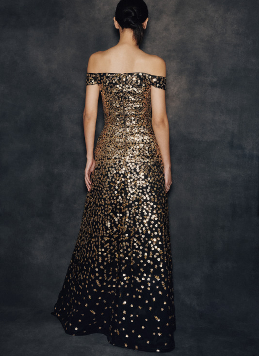 Off The Shoulder Floral Degrade Embroidered Tulle Gown - audrey and brooks