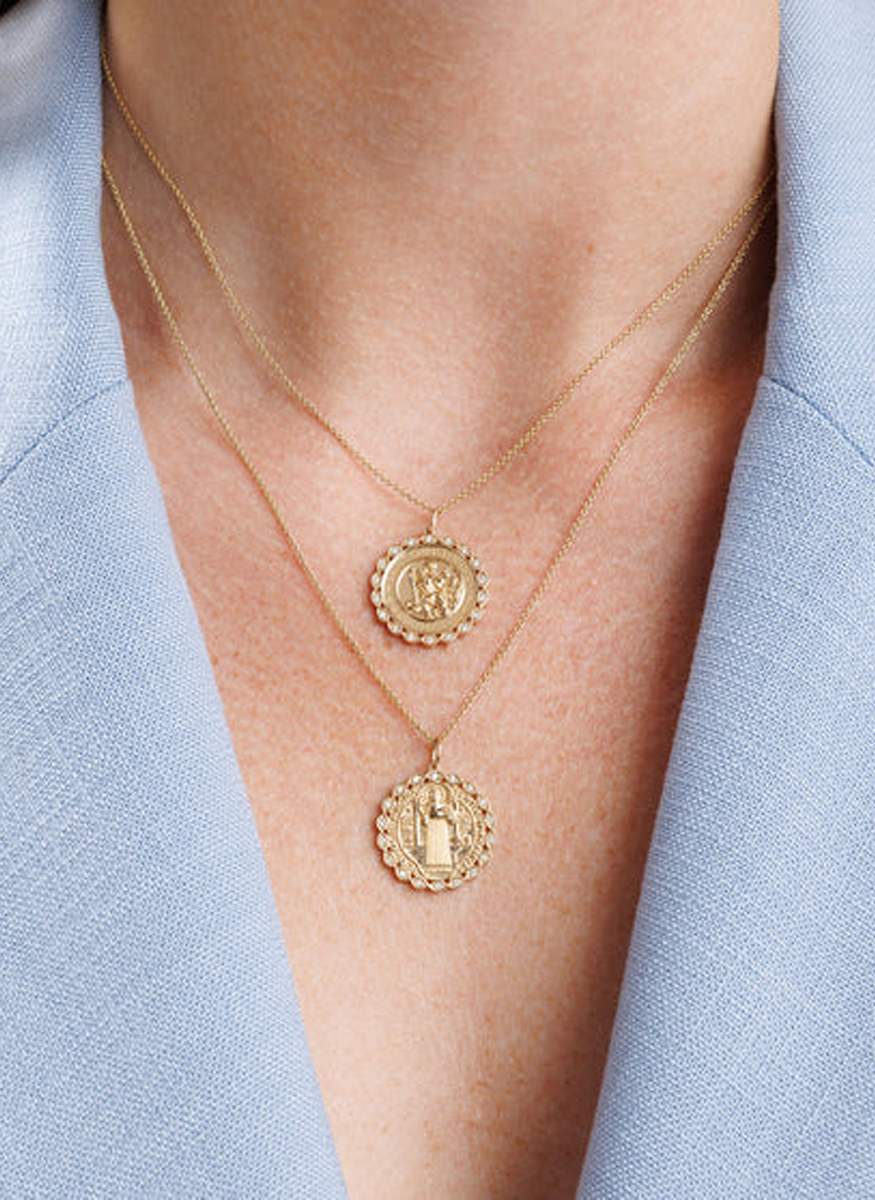 Gold & Diamond Saint Christopher Coin Charm Necklace - Sydney Evan