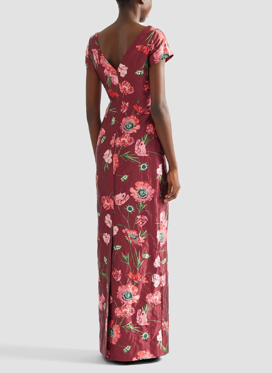 Floral Textured Satin Short Sleeve Gown - Erdem