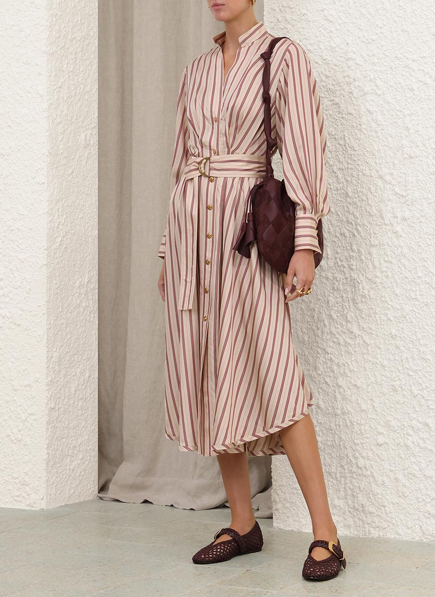 ZIMMERMANN Valiant Tuck Shirt Dress | Cream Rose Stripe