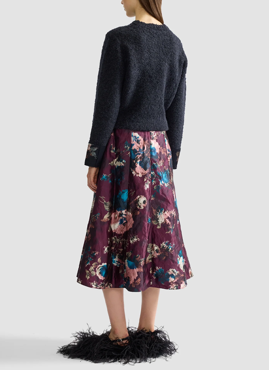 Floral Textured Satin A-Line Midi Skirt - Erdem