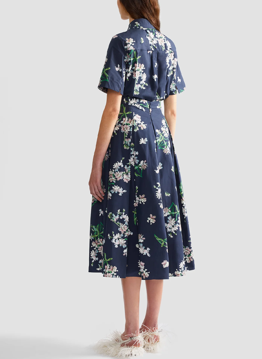 Floral Cotton Midi Pleated Skirt - Erdem