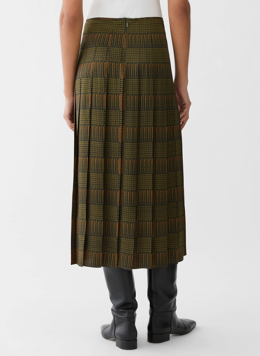 Green Plaid Print Silk Pleated Skirt - Lafayette 148 New York