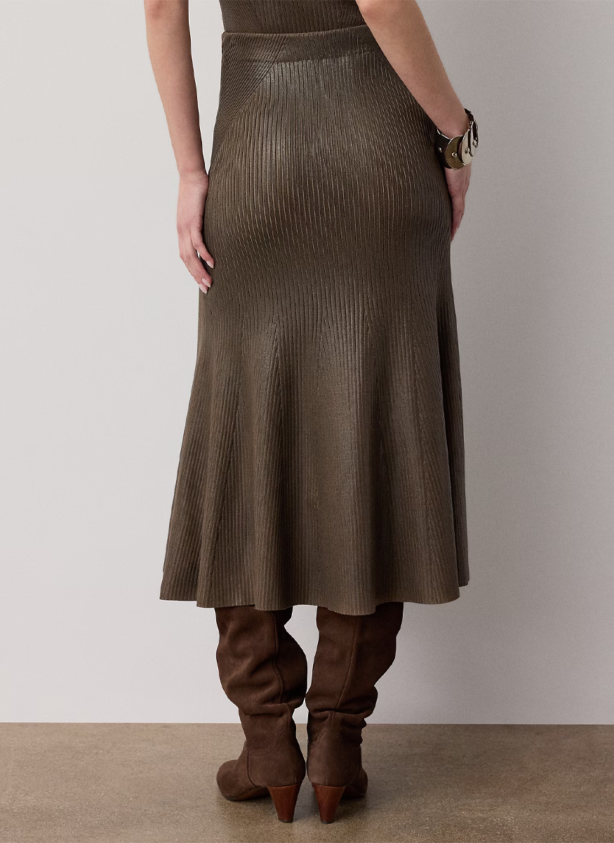 Adrianna Foiled Rib-Knit Sweater Skirt - Ralph Lauren Collection