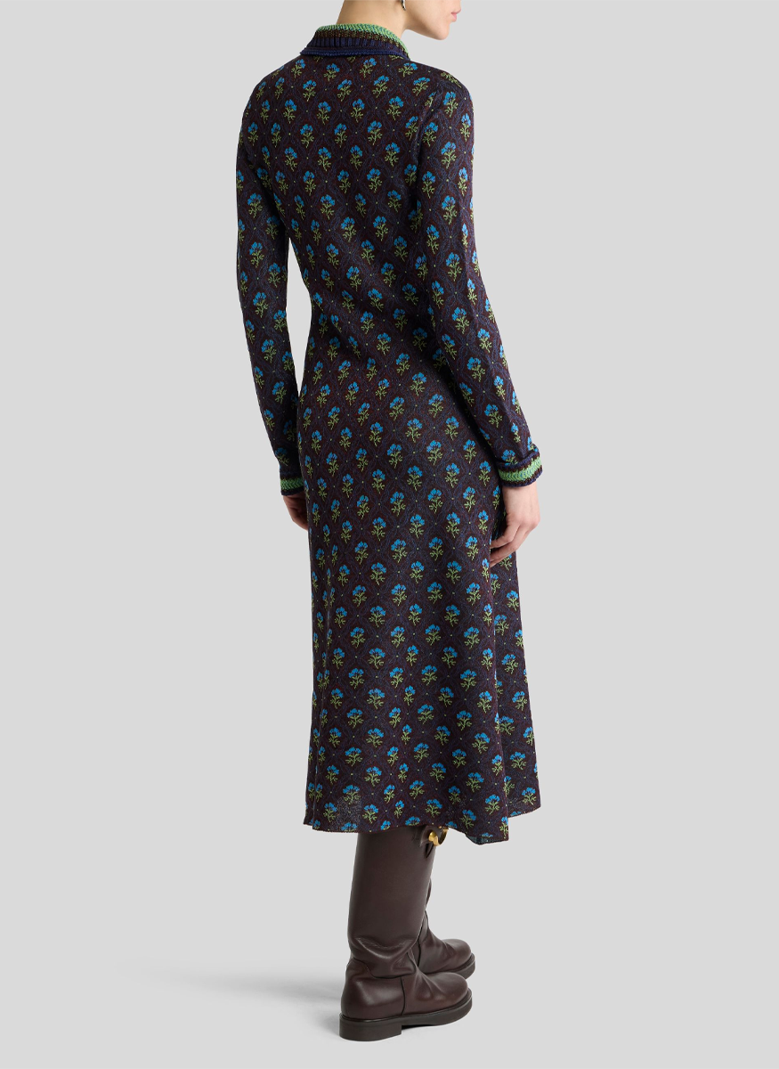 Jacquard Knit Midi Dress with Diamond Flower Motif - ETRO