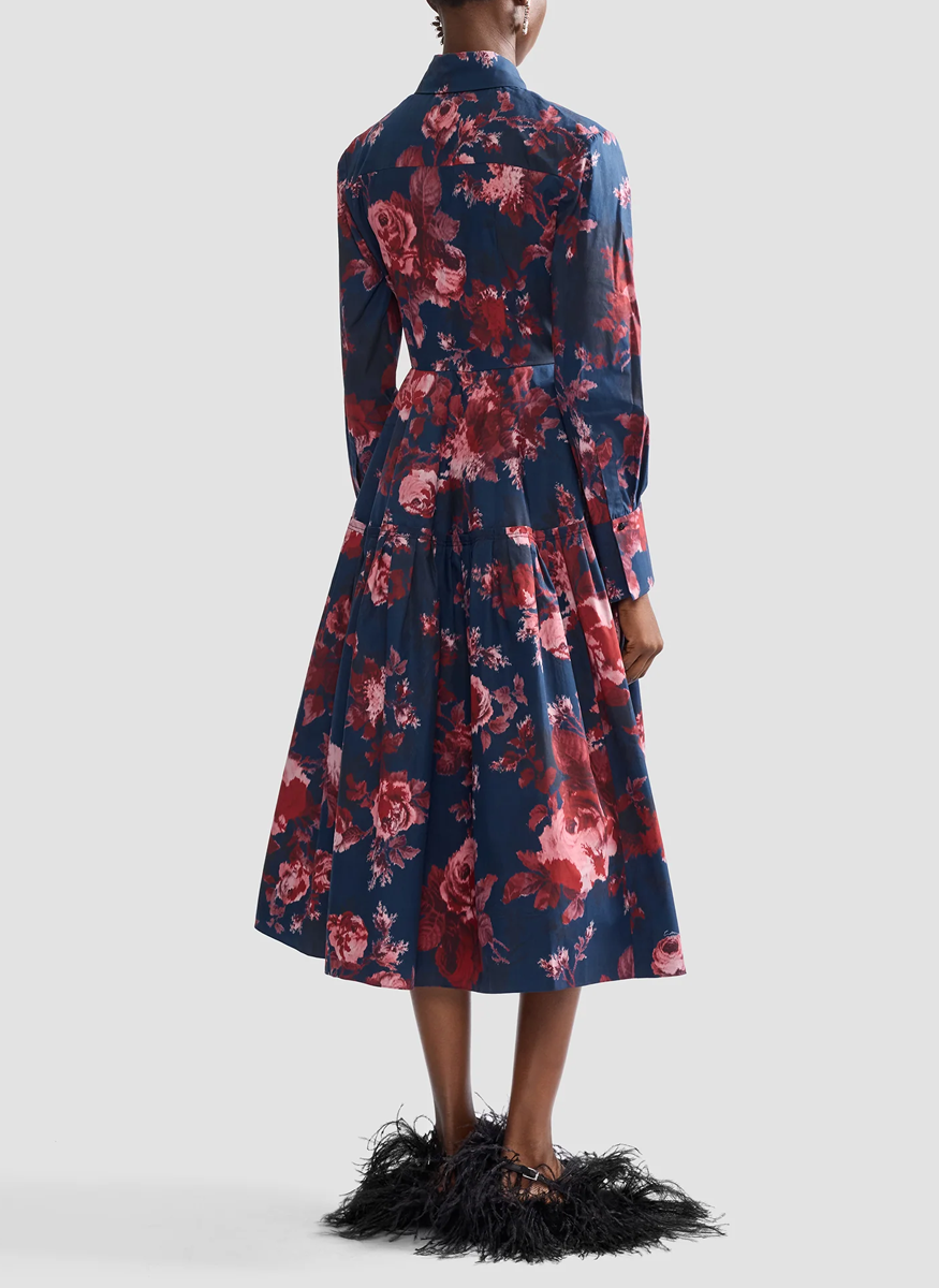 Floral Cotton Draped Long Sleeve Shirt Dress - Erdem