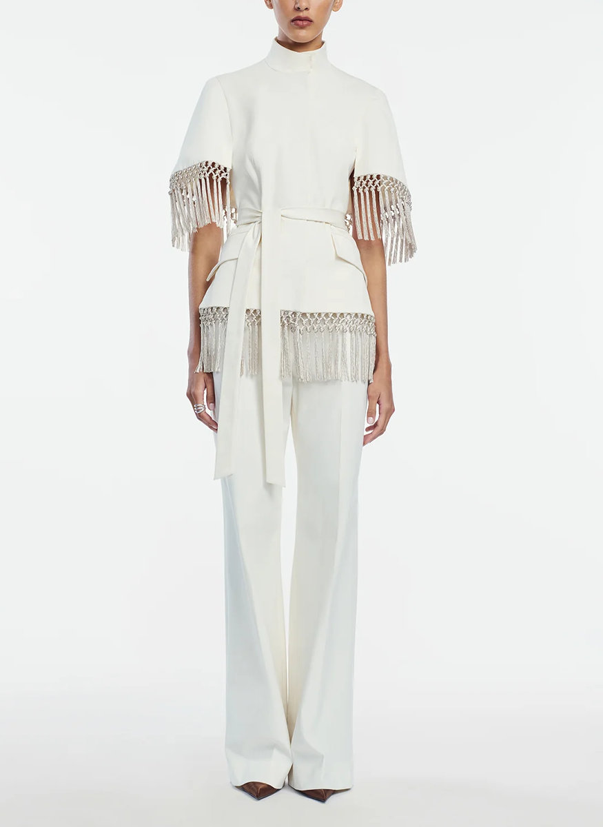 Stretch Cotton
Fringed Cape - Lela Rose