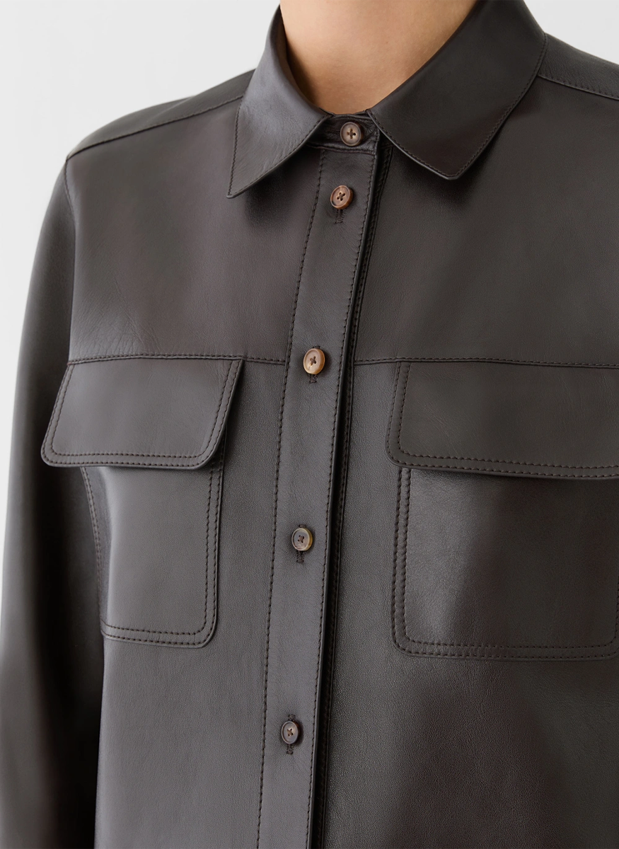 Nappa Leather Flap Pocket Shirt - Lafayette 148 New York