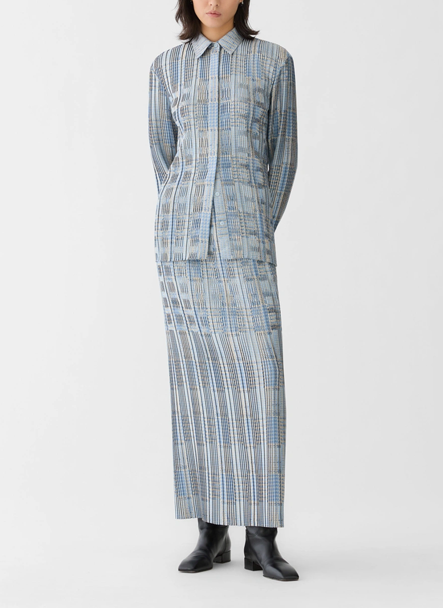 Glen Plaid Print Twill Plisse Skirt - Lafayette 148 New York