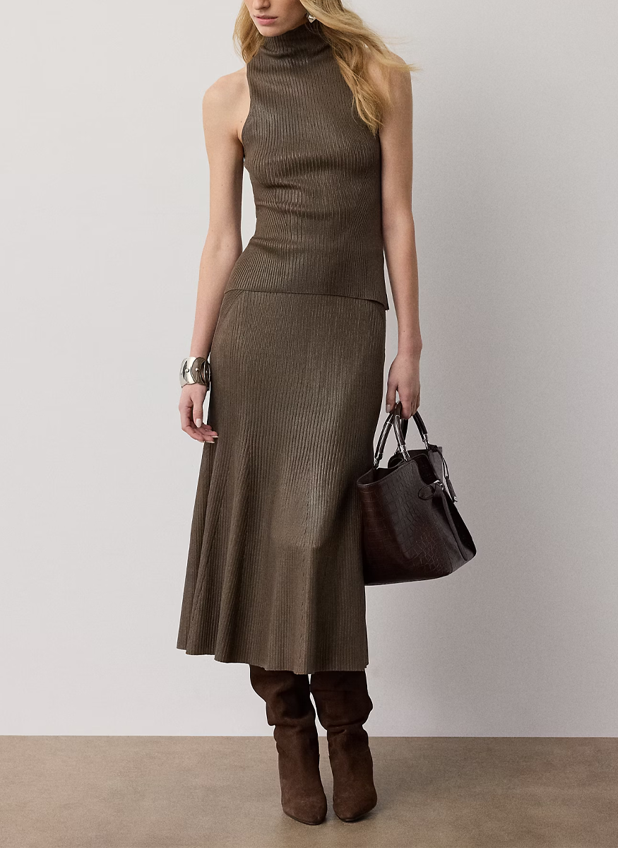 Foiled Rib-Knit Mockneck Sweater - Ralph Lauren Collection