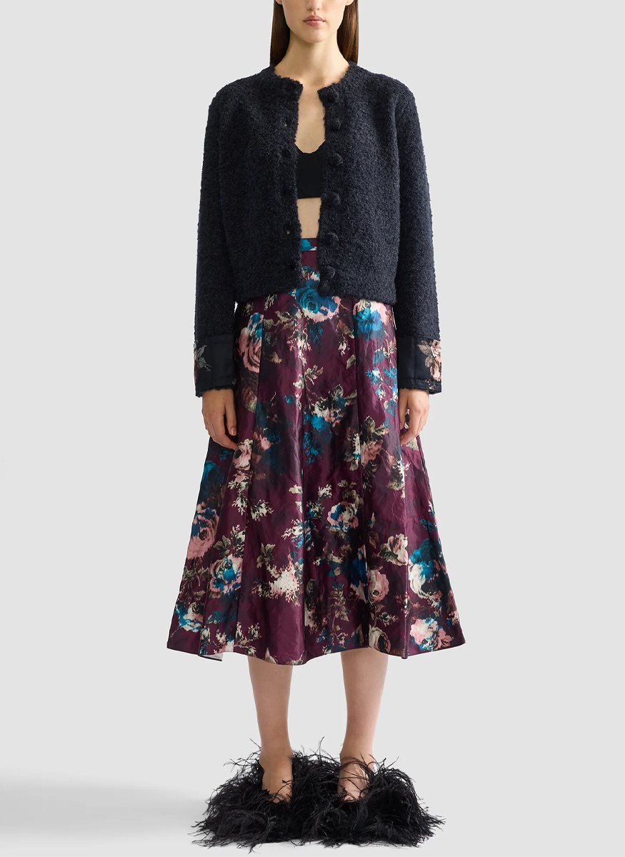 Floral Textured Satin A-Line Midi Skirt - Erdem