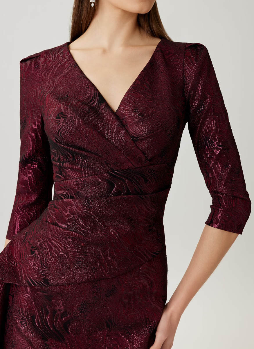 Metallic Jacquard Side Drape Gown - Teri Jon