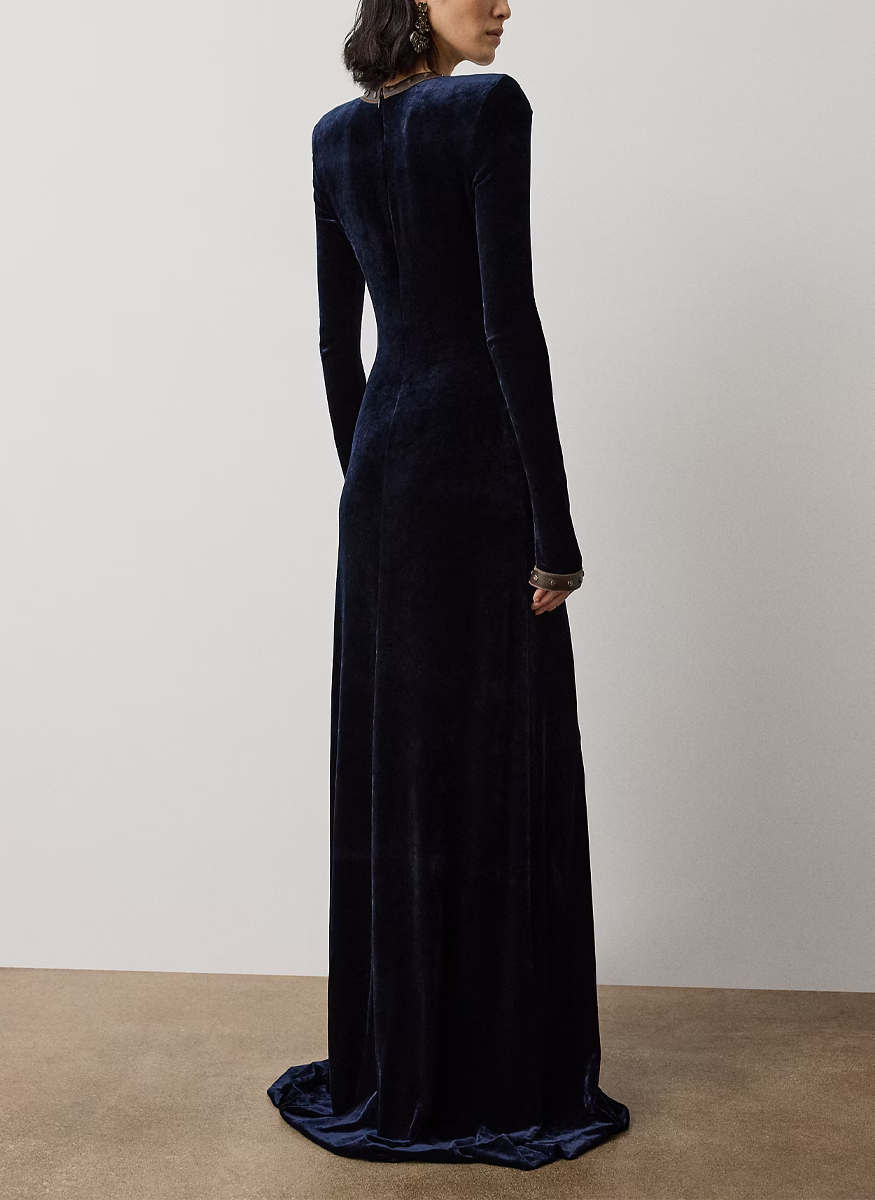 Nancie Velour Evening Dress - Ralph Lauren Collection