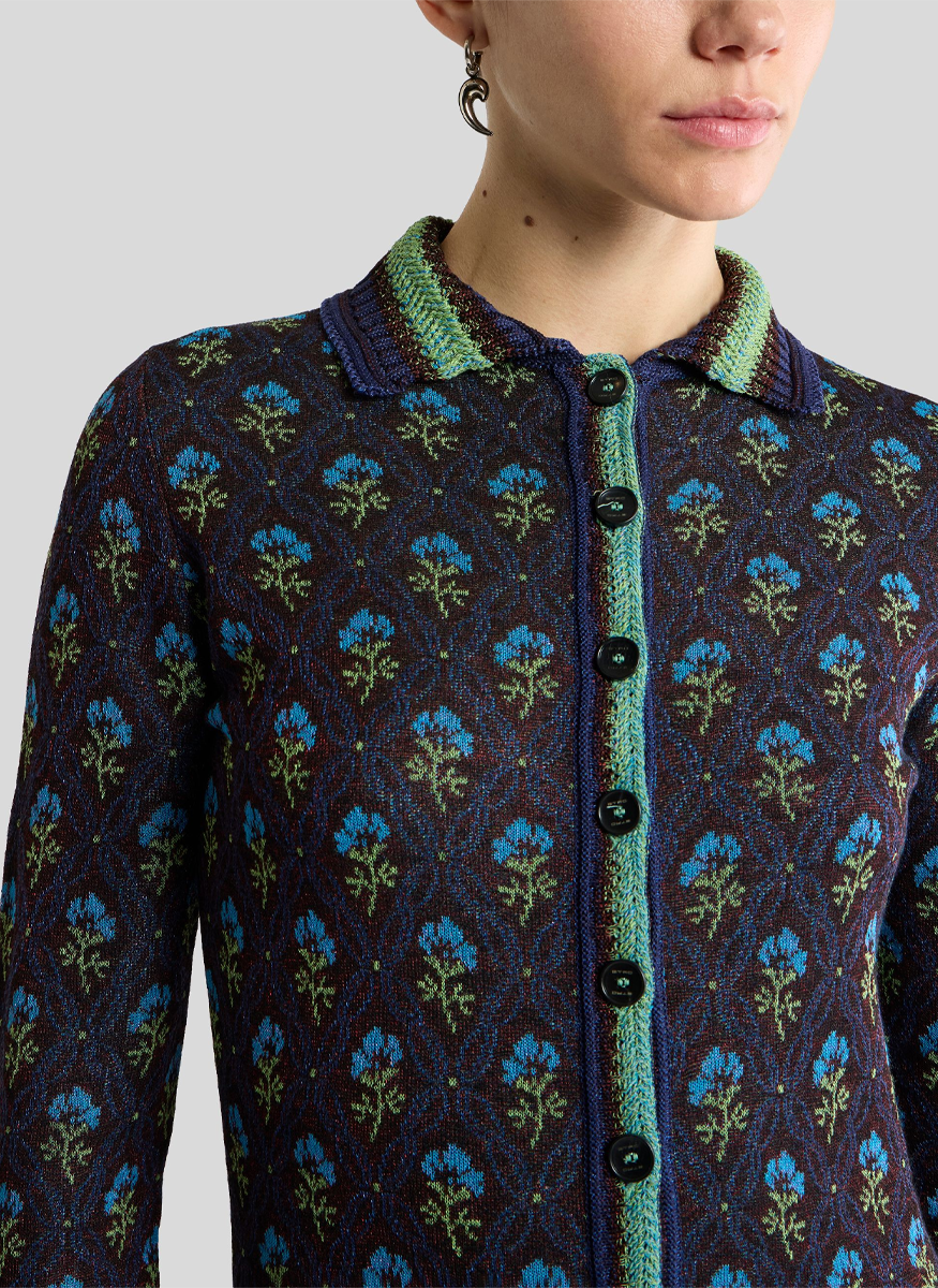 Jacquard Knit Midi Dress with Diamond Flower Motif - ETRO