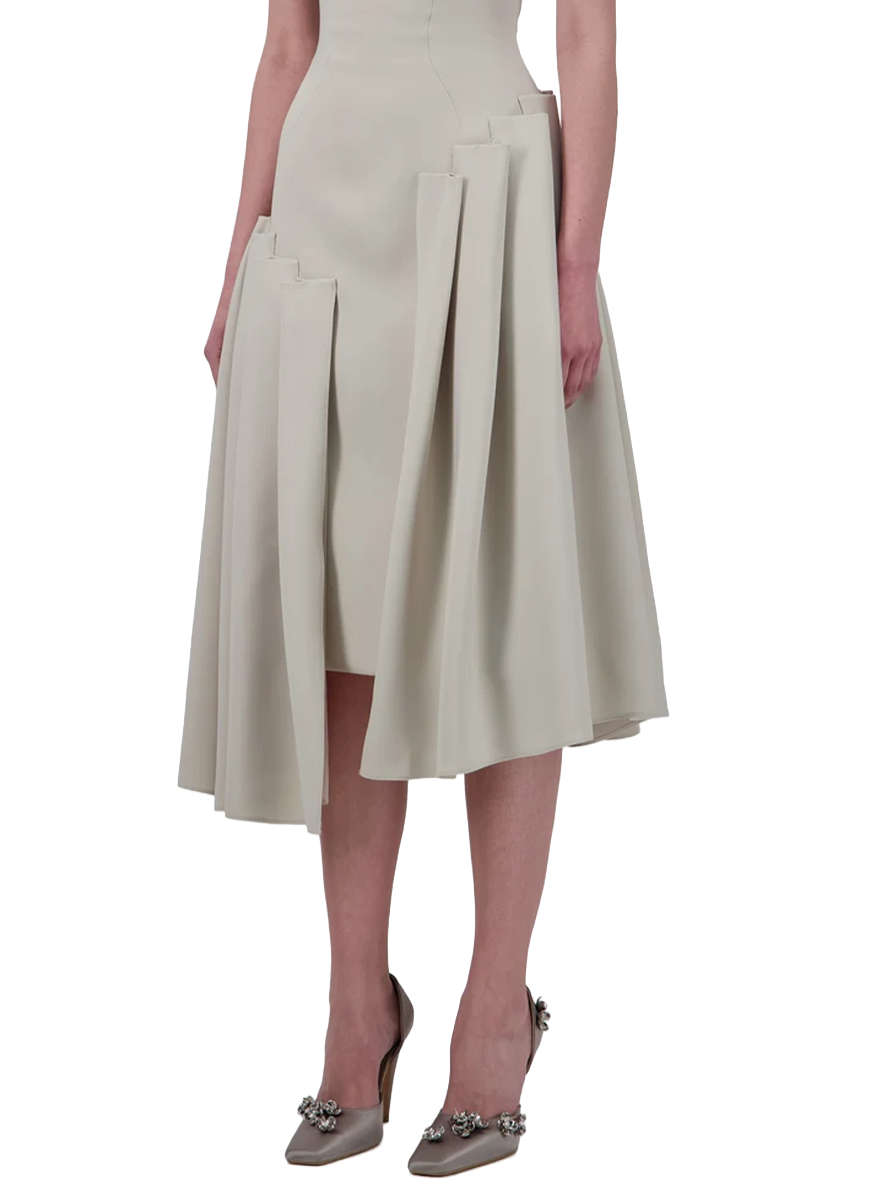 Assymetrical Crepe Pleated Midi Dress - Georges Hobeika