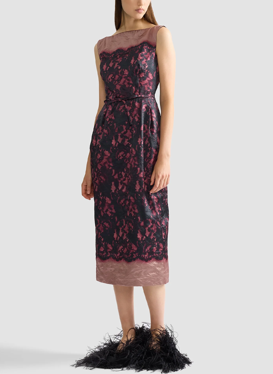 Printed Textured Satin Sleeveless Midi Dress - Erdem
