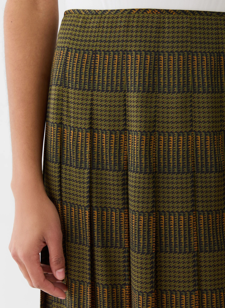 Green Plaid Print Silk Pleated Skirt - Lafayette 148 New York