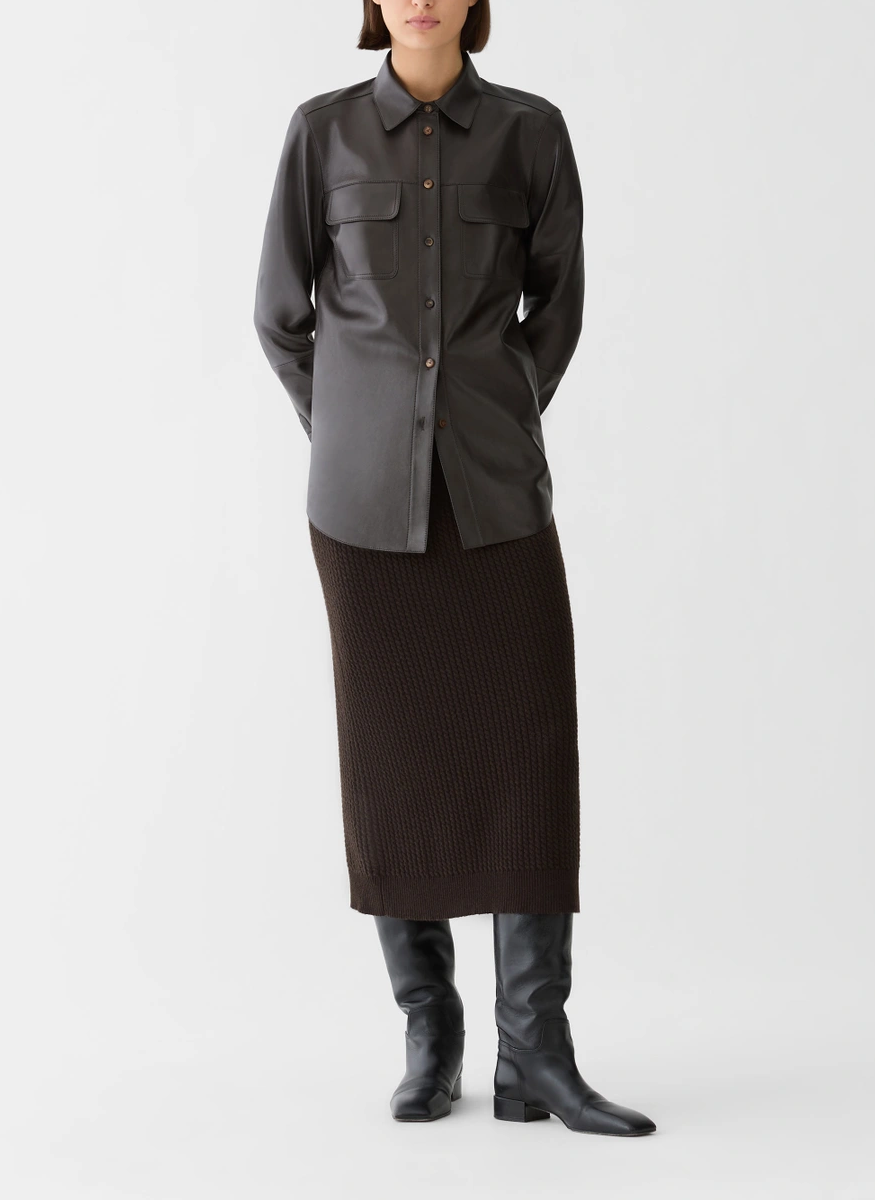 Nappa Leather Flap Pocket Shirt - Lafayette 148 New York