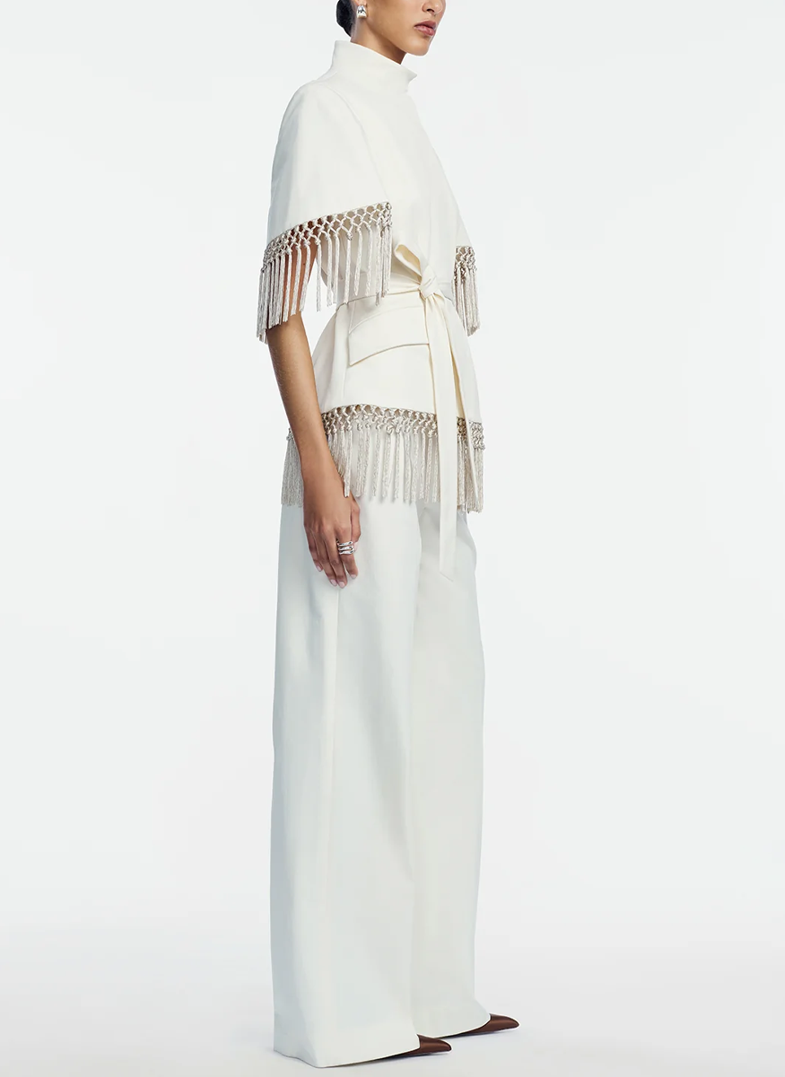 Stretch Cotton
Fringed Cape - Lela Rose