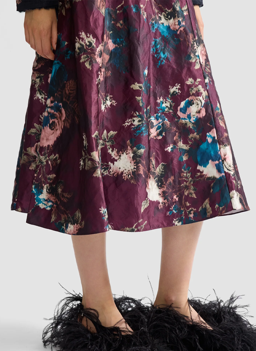 Floral Textured Satin A-Line Midi Skirt - Erdem