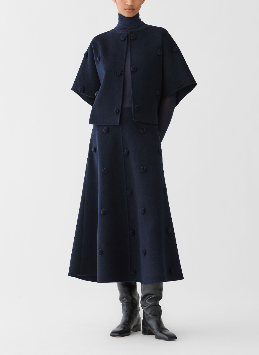 Wool-Cashmere Double Face Embellished Polka Dot Skirt - Lafayette 148 New York
