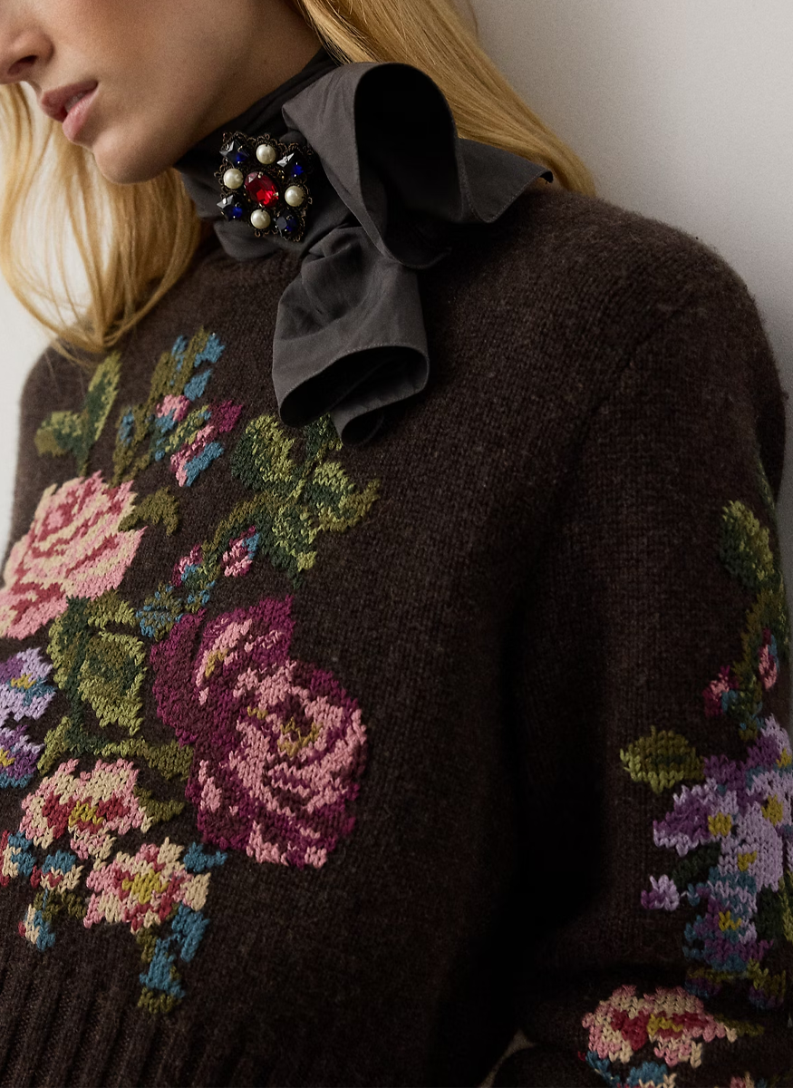 Floral Cashmere Crewneck Sweater - Ralph Lauren Collection