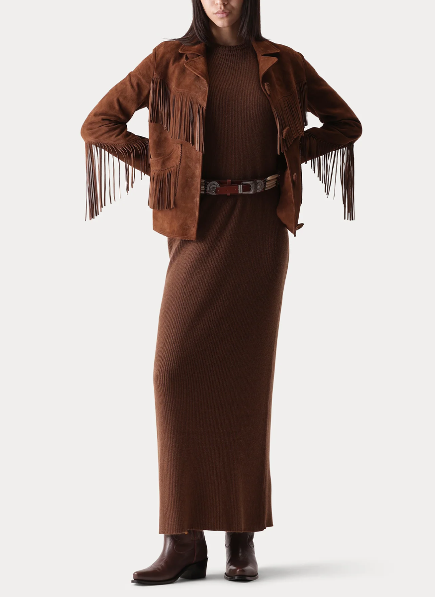 Deva Suede Jacket with Fringe - Fortela