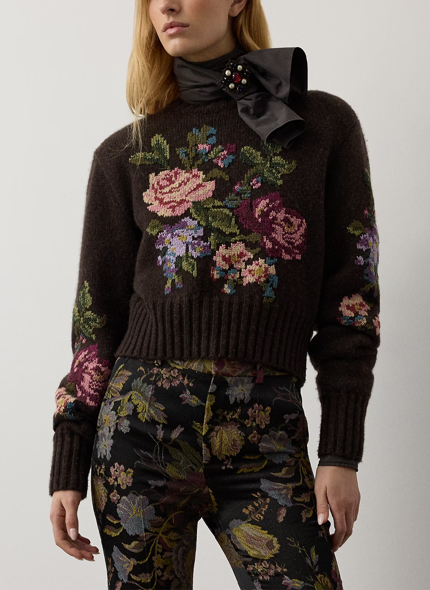 Floral Cashmere Crewneck Sweater - Ralph Lauren Collection