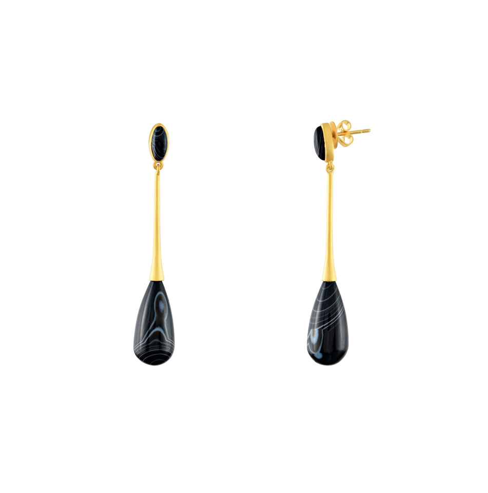 Colors Drop Earrings, Black Banded Agate