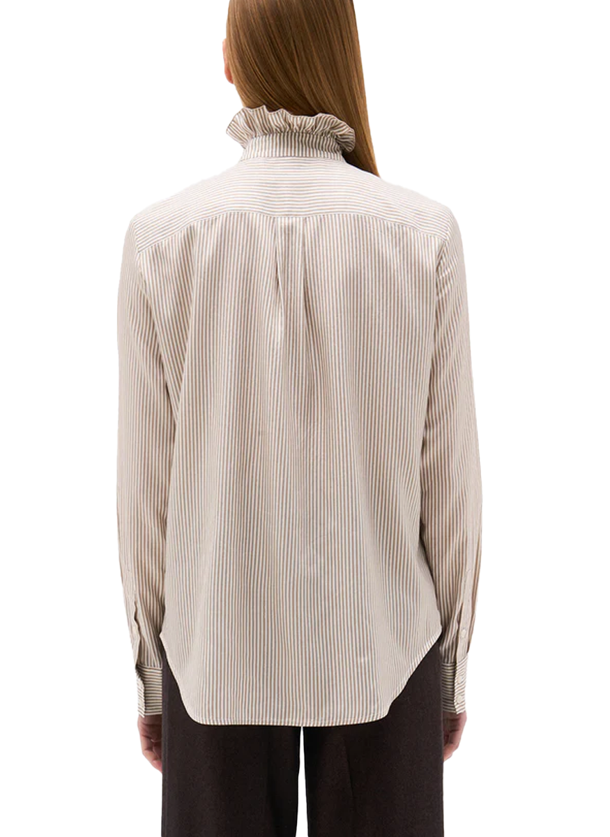Ivana Pinstripe Ruffle Front Blouse - DMN Paris