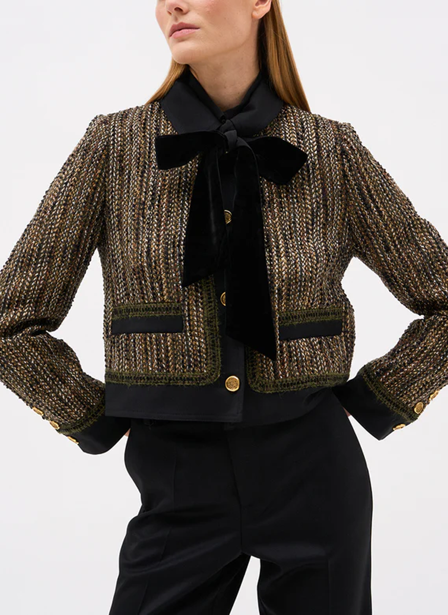 Carla Tweed Jacket with Velvet Tie - DMN Paris