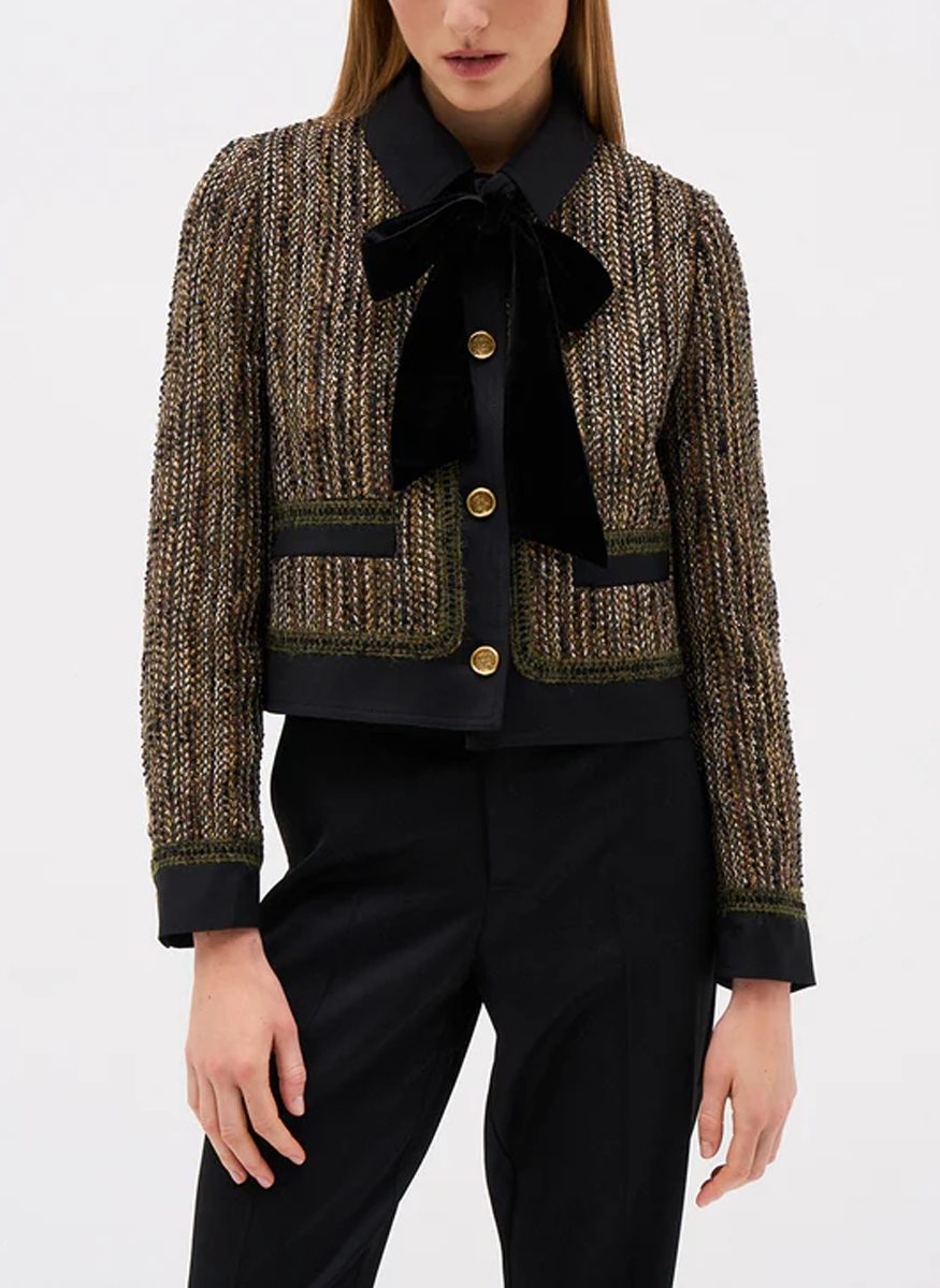 Carla Tweed Jacket with Velvet Tie