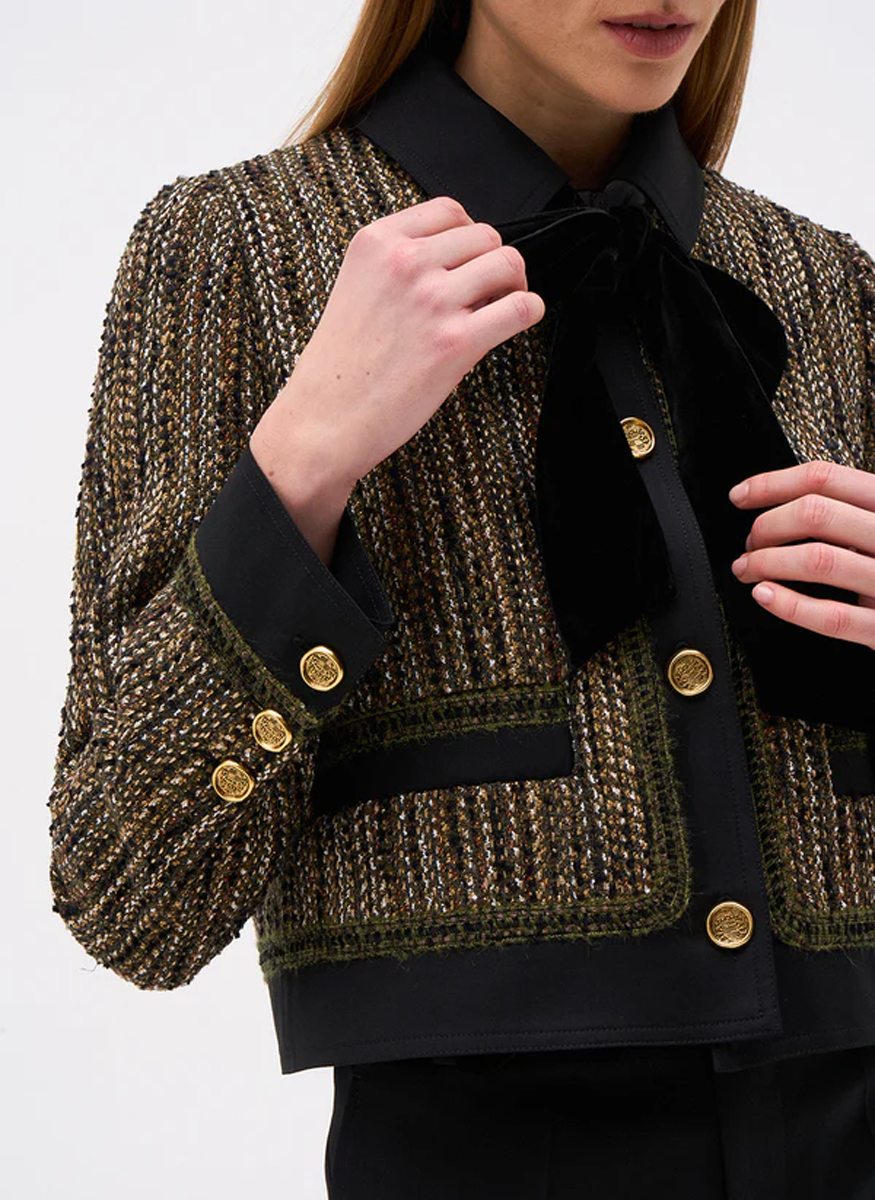 Carla Tweed Jacket with Velvet Tie - DMN Paris