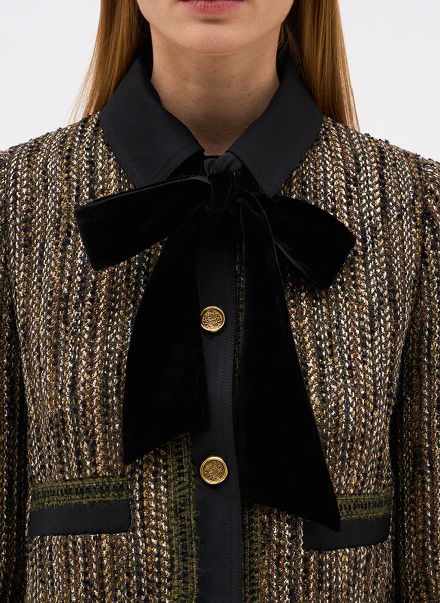 Carla Tweed Jacket with Velvet Tie - DMN Paris