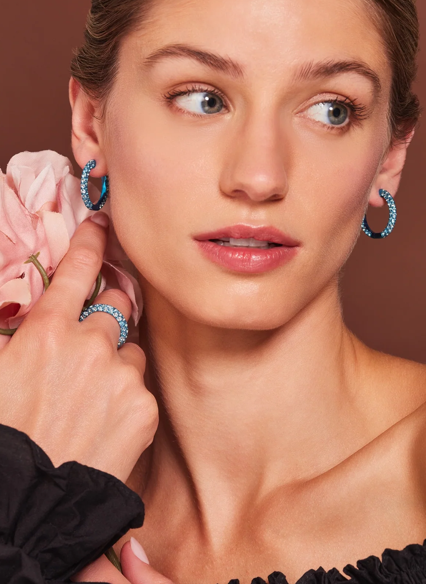 Large Swiss Blue Topaz 3-Sided Hoops - Graziela