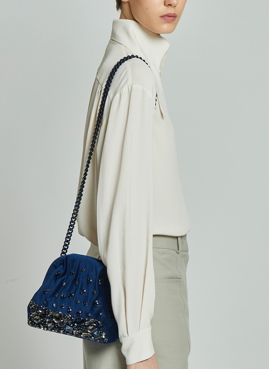 Pepita Velvet Clutch with Crystals in Blue