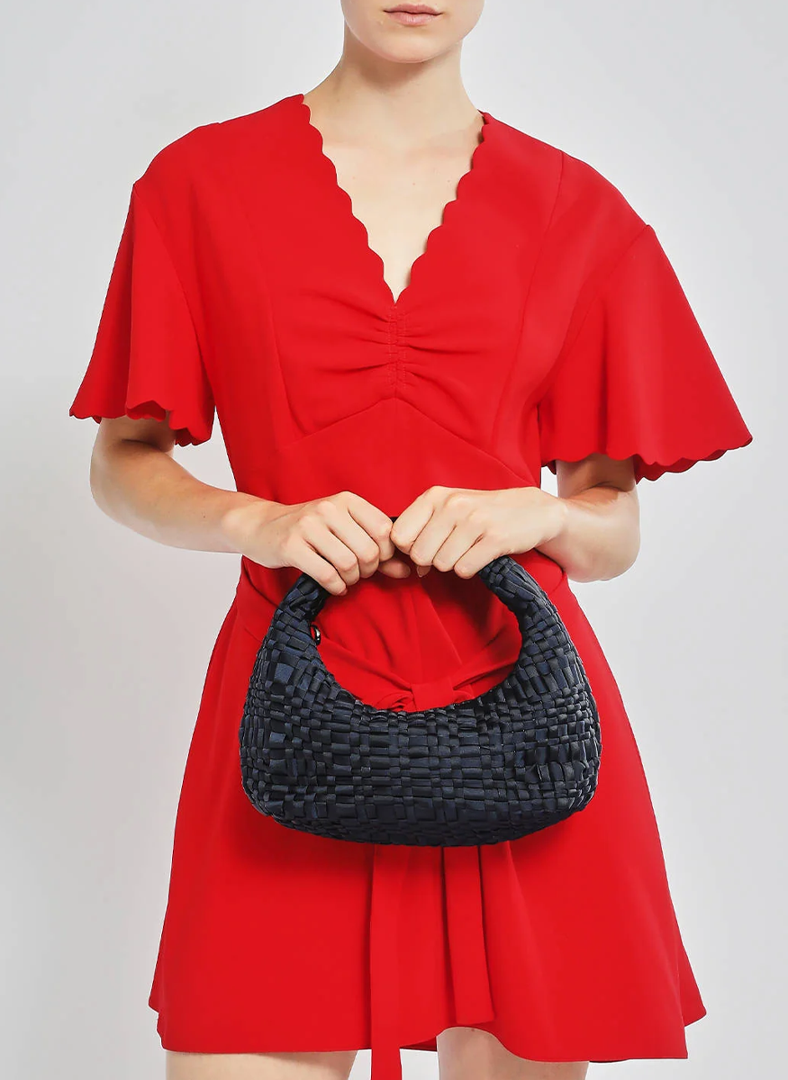 Rebirth Bow Ribbon Shoulder Bag in Navy - Maria La Rosa