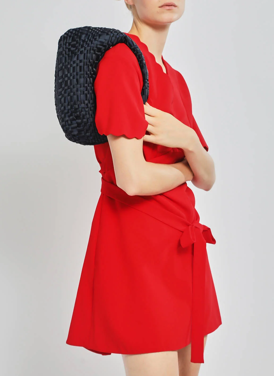 Rebirth Bow Ribbon Shoulder Bag in Navy - Maria La Rosa